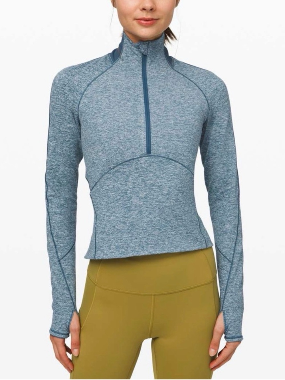 Lululemon Always Alert 1/2 Zip Sz 8 In Heathered Petrol Blue